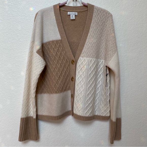 NWT RACHEL ZOE 100% 2-ply Cashmere
Textured Patchwork knit Cardigan
Large - Picture 4 of 8